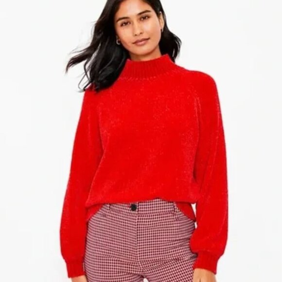 LOFT Chenille Turtleneck Sweater - Red - Picture 1 of 5